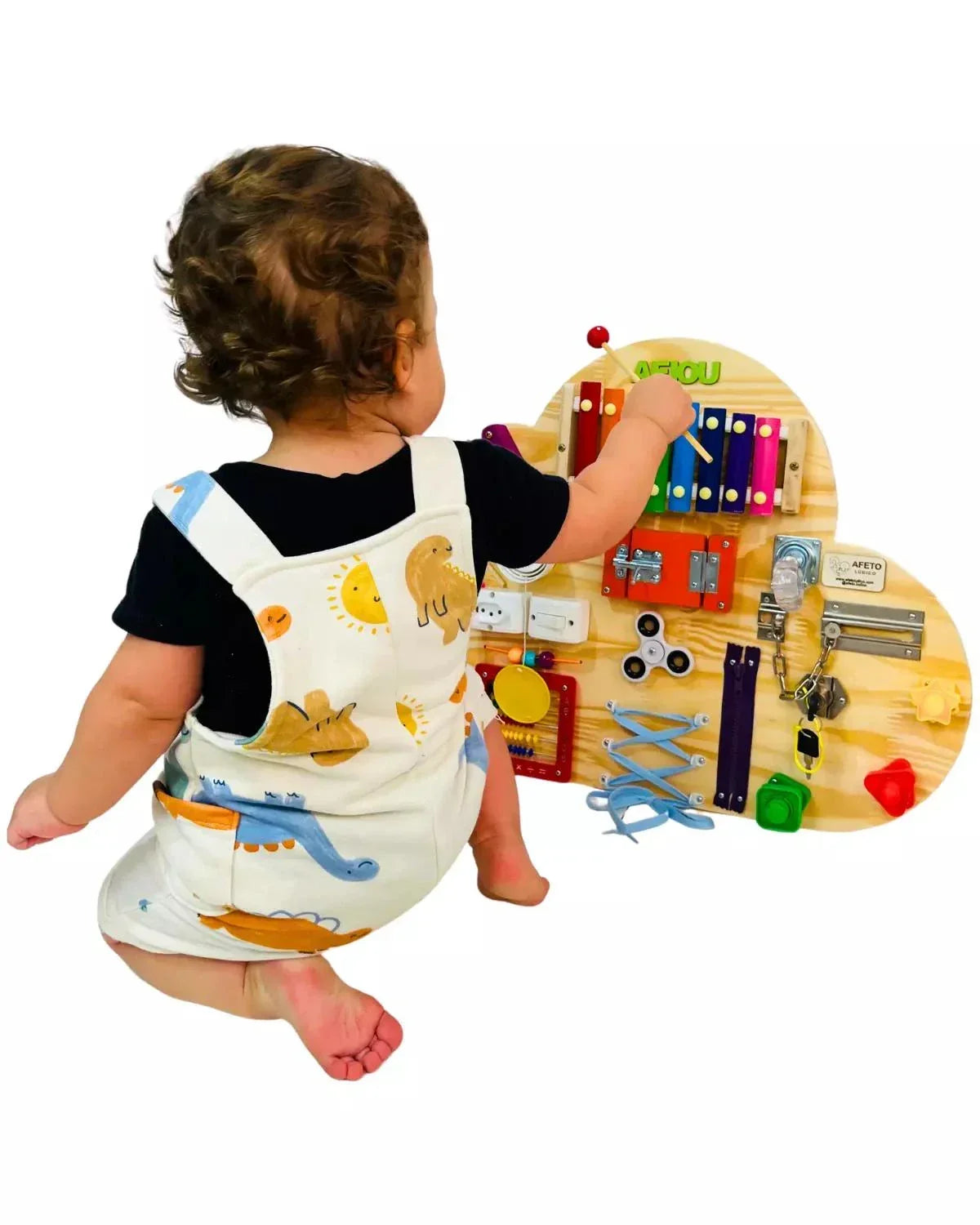 Painel Sensorial Montessori em Madeira Pinus - Modelo Nuvem 45x65