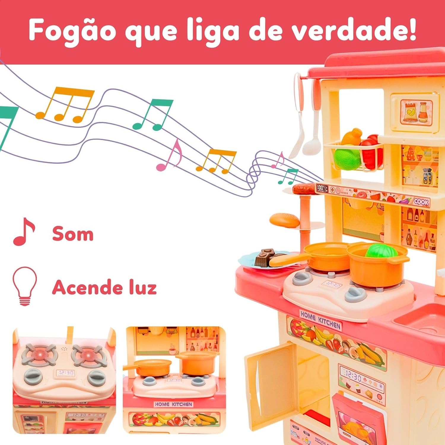 Cozinha Infantil de Brinquedo Grande Completa Solta Água e Som Com Acessórios Completa - Oferta Mês das Crianças