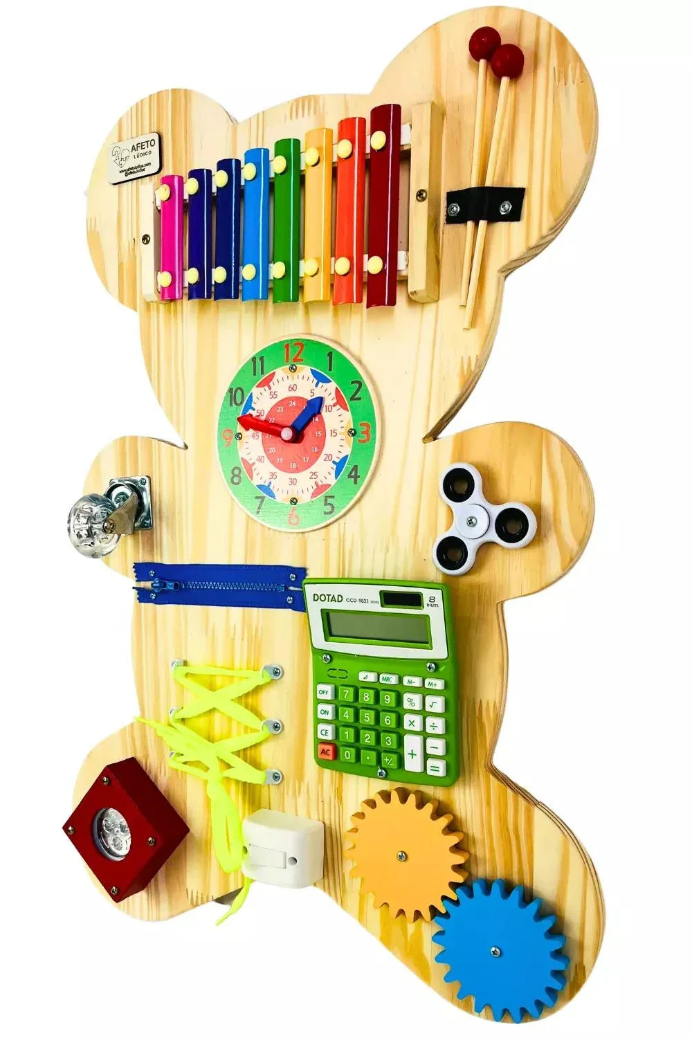 Painel Sensorial Montessori em Madeira Pinus - Modelo Urso