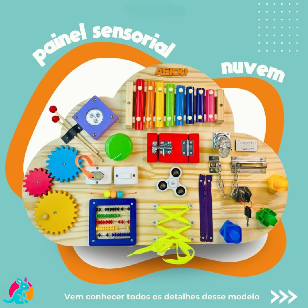 Painel Sensorial Montessori em Madeira Pinus - Modelo Nuvem 45x65