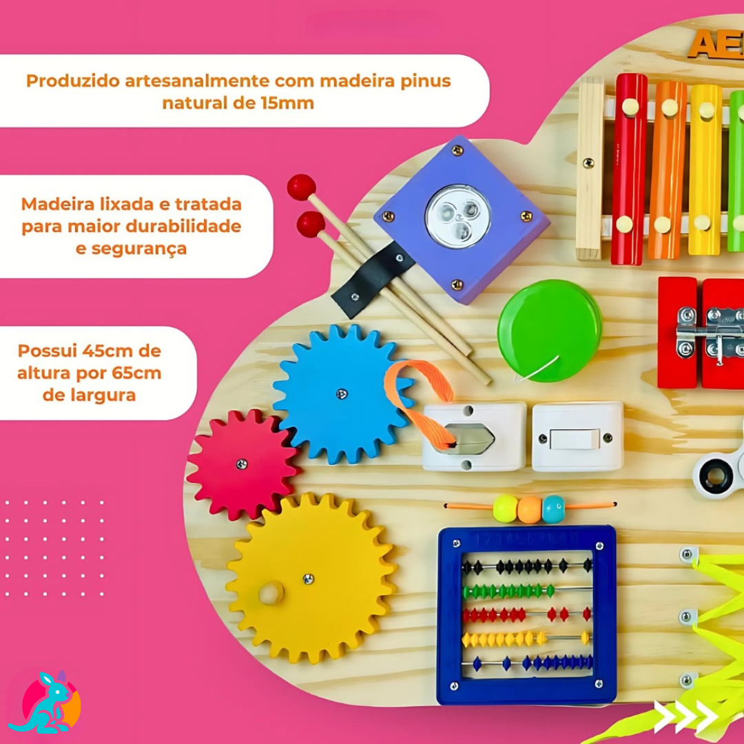 Painel Sensorial Montessori em Madeira Pinus - Modelo Nuvem 45x65