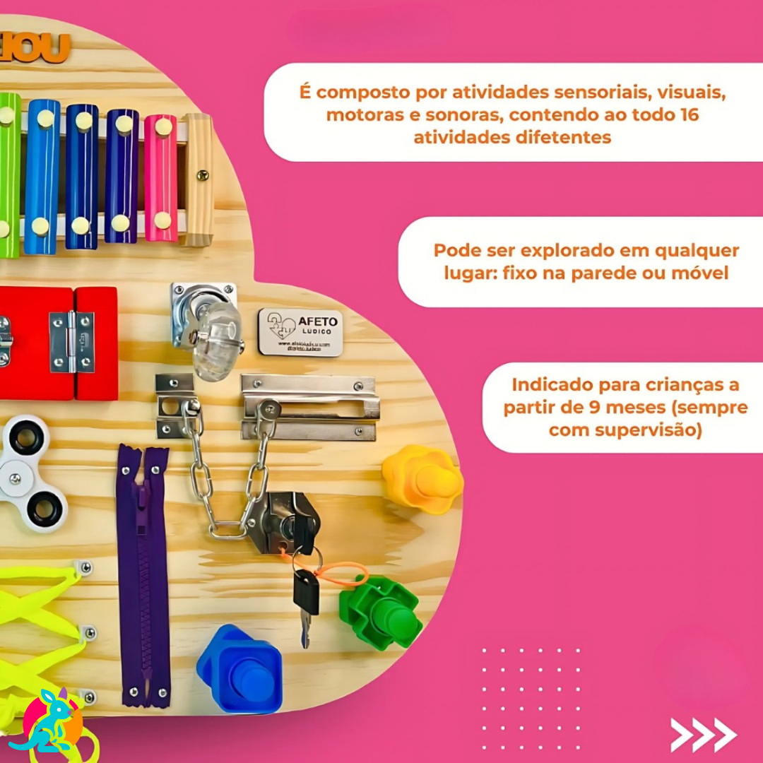 Painel Sensorial Montessori em Madeira Pinus - Modelo Nuvem 45x65