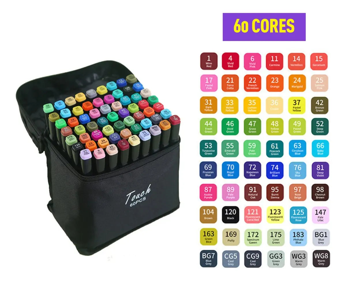Conjunto De Canetas 60 Cores Ponta Dupla para Bobbie Goods
