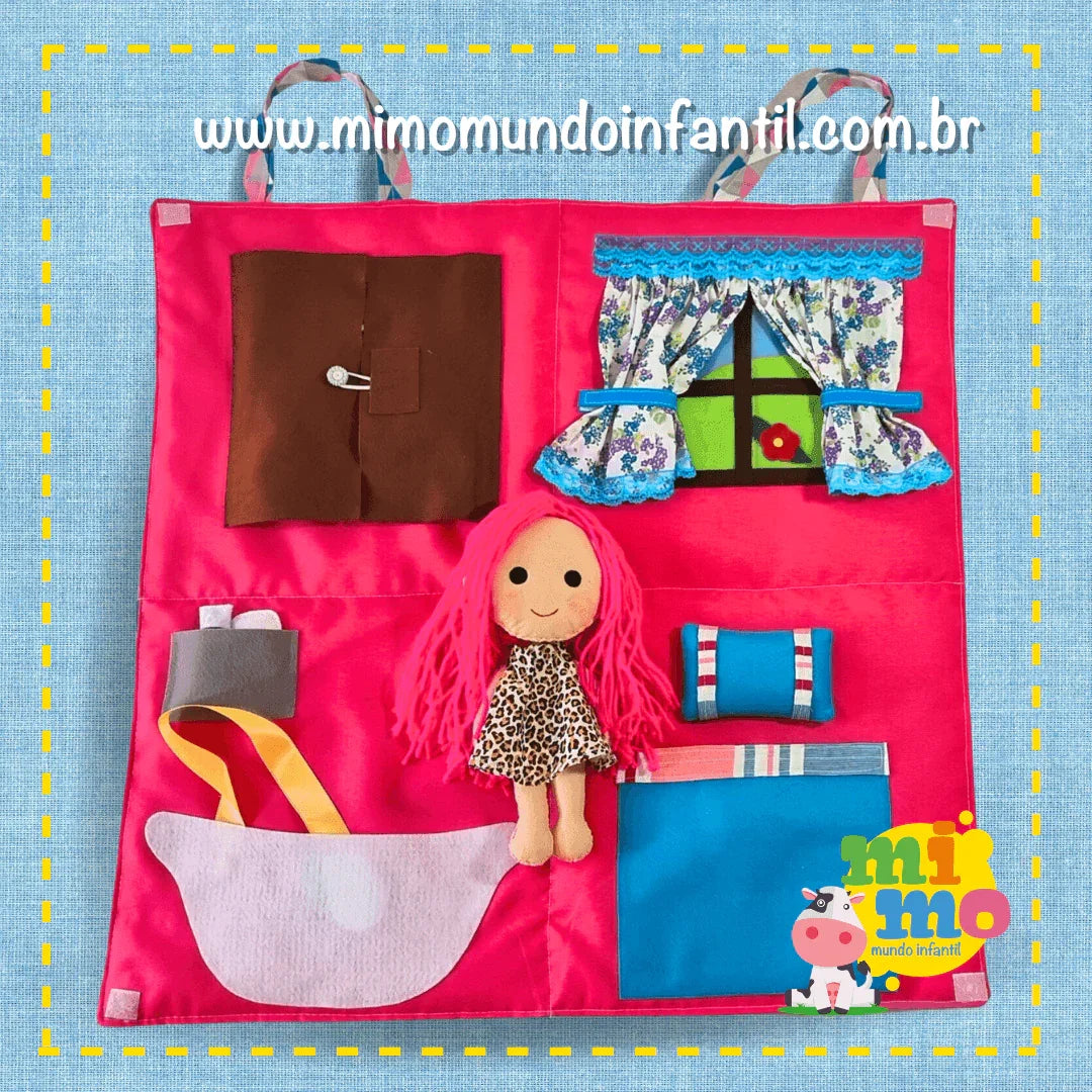 Maleta de tecido Brincando de Boneca (acompanha boneca branca ou negra)