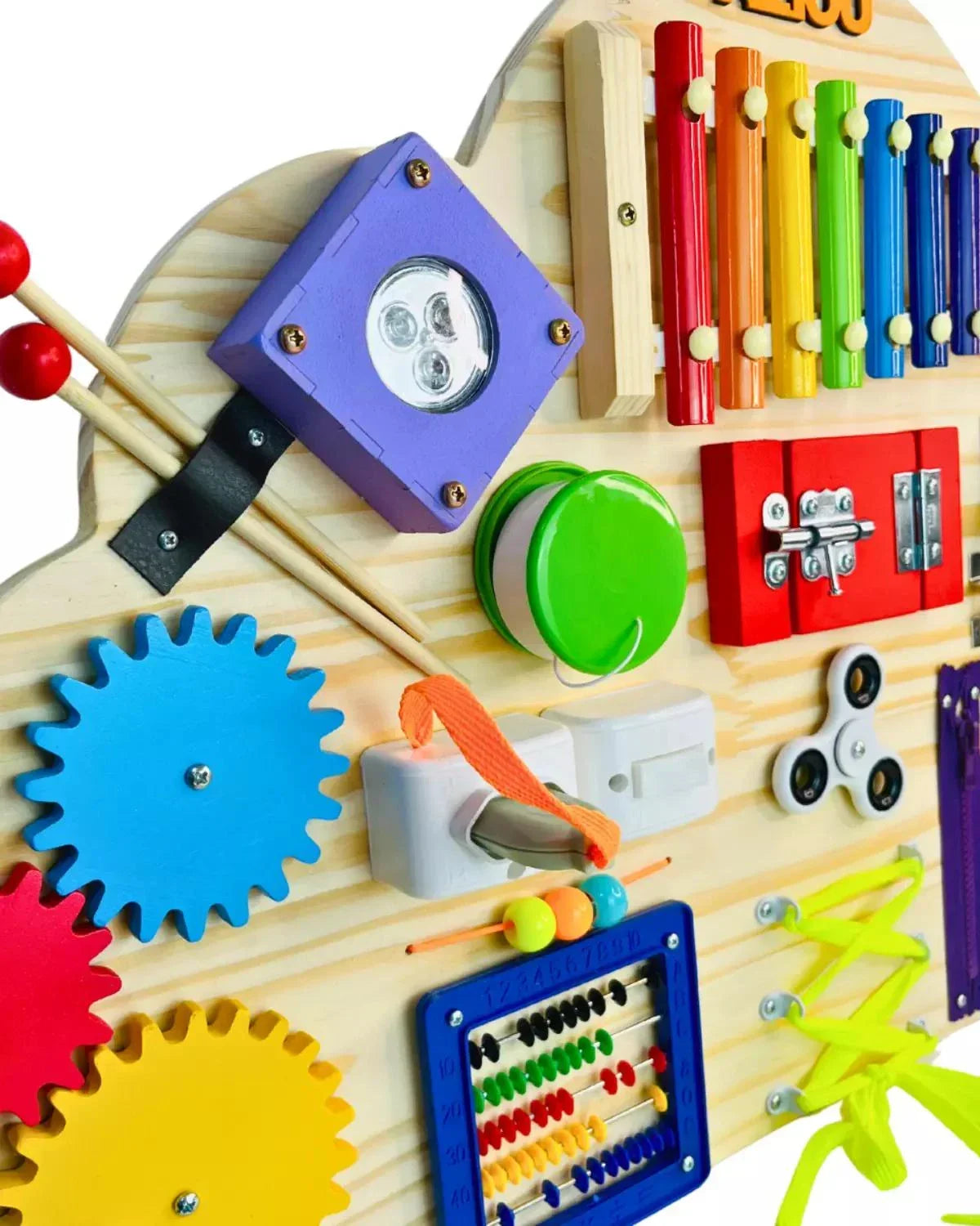 Painel Sensorial Montessori em Madeira Pinus - Modelo Nuvem 45x65