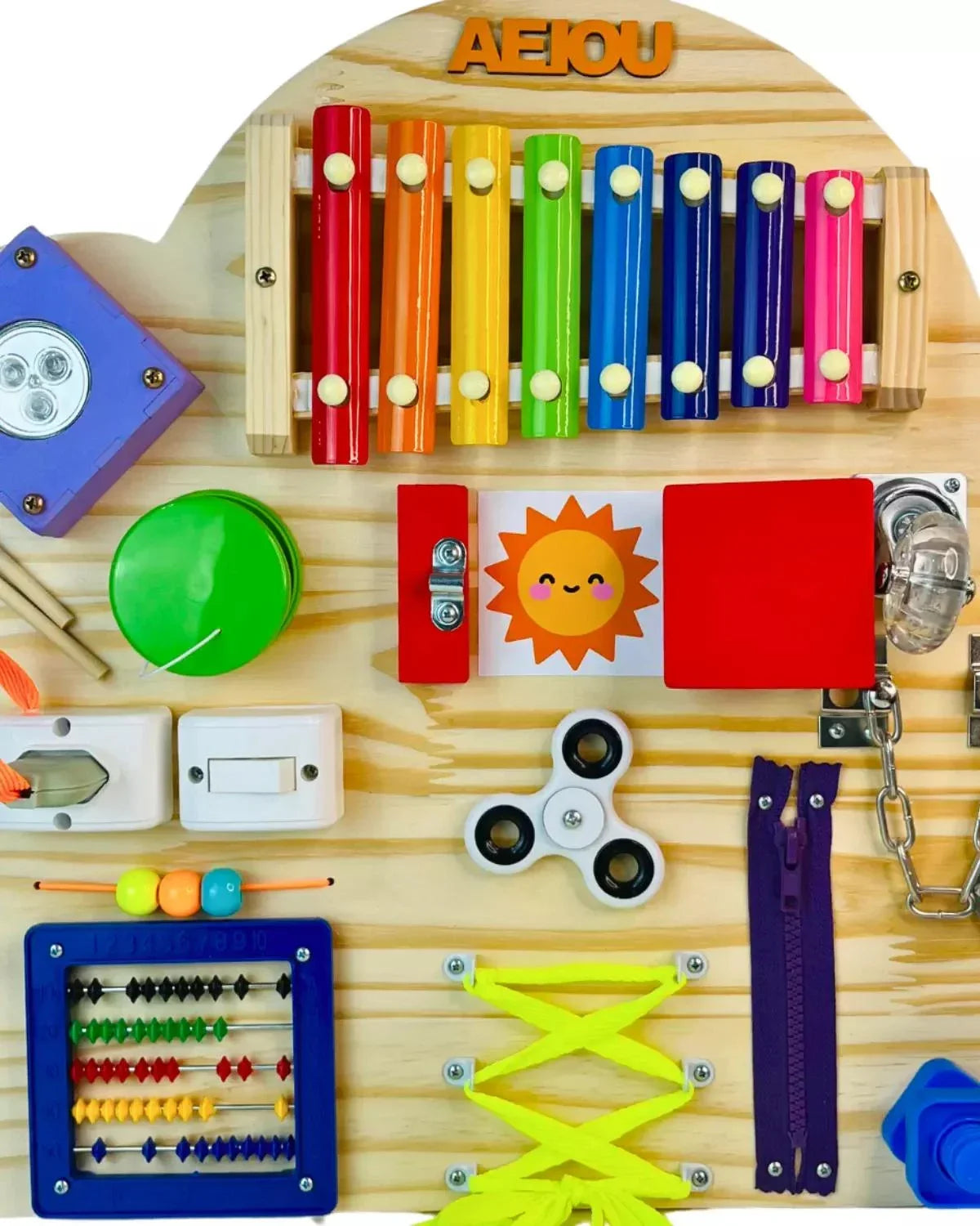 Painel Sensorial Montessori em Madeira Pinus - Modelo Nuvem 45x65