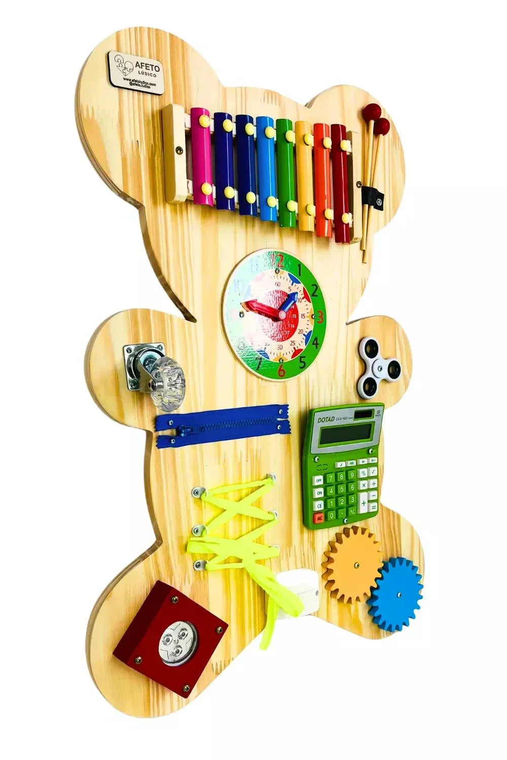 Painel Sensorial Montessori em Madeira Pinus - Modelo Urso