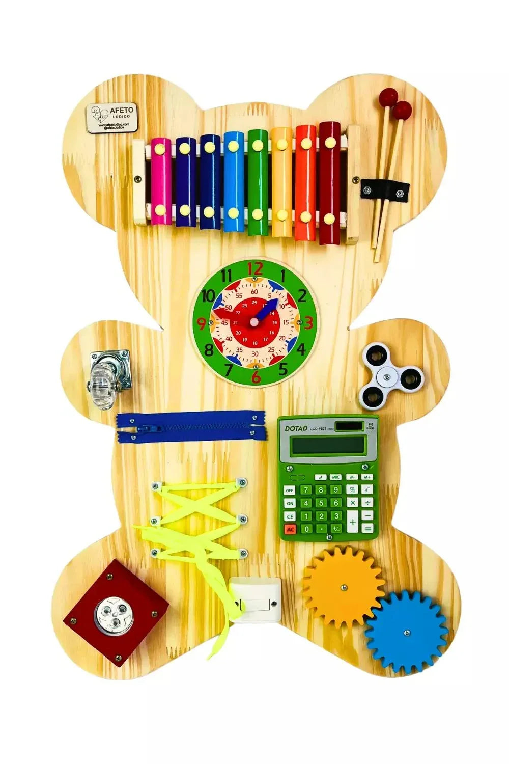 Painel Sensorial Montessori em Madeira Pinus - Modelo Urso