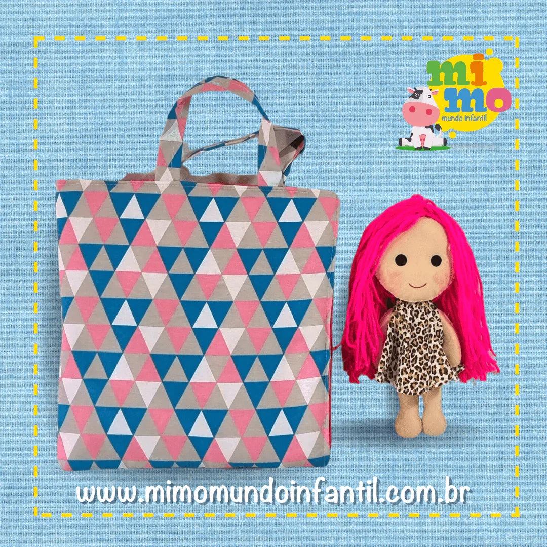 Maleta de tecido Brincando de Boneca (acompanha boneca branca ou negra)