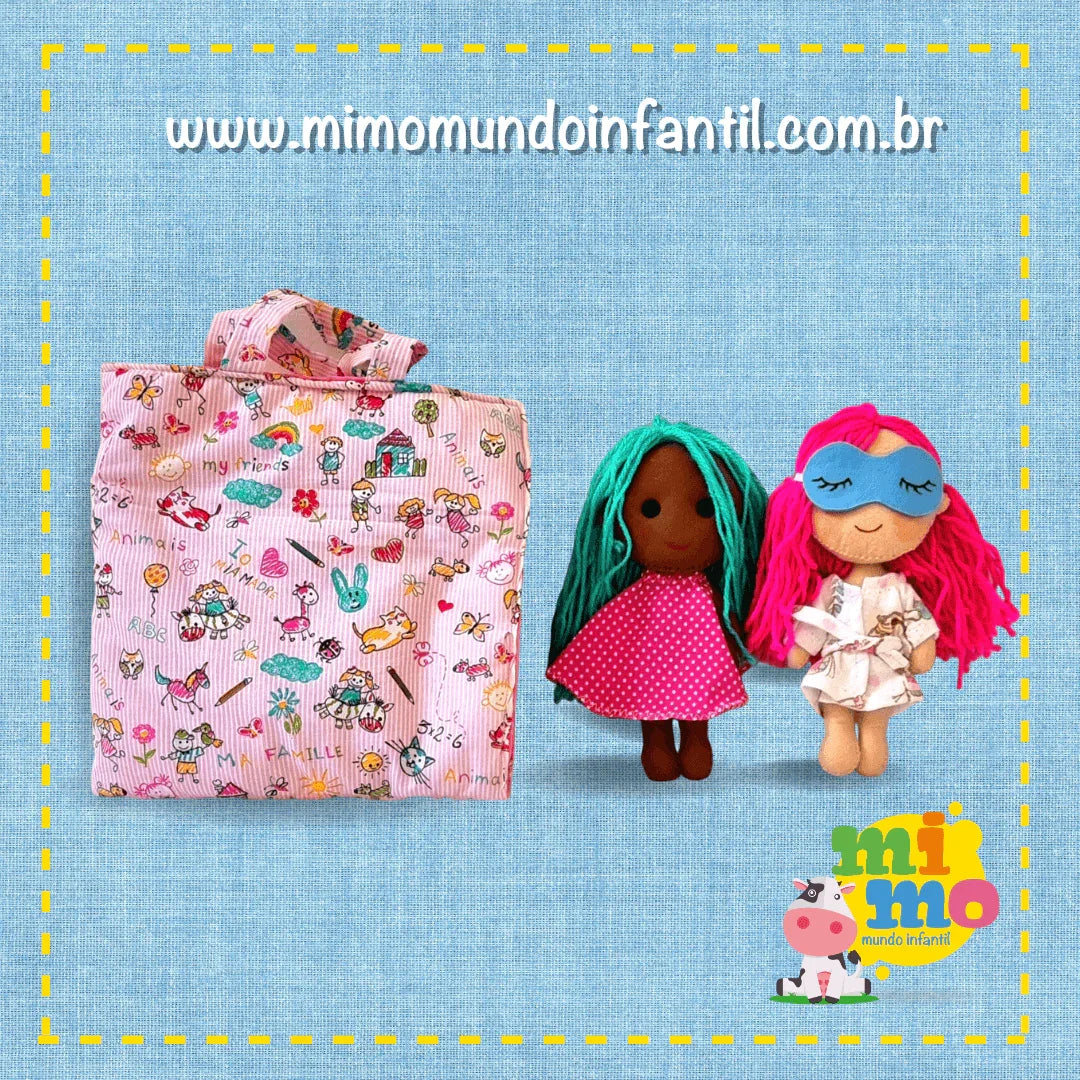 Maleta de tecido Brincando de Boneca (acompanha boneca branca ou negra)